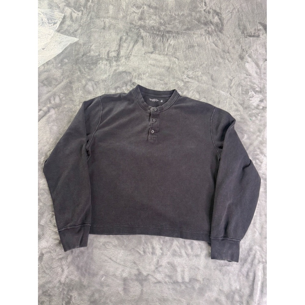 Abercrombie & Fitch Long Sleeve Henley Shirt Soft A&F Collection Cropped M Black